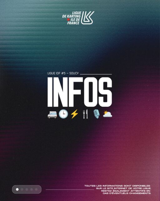 📌 Guide pratique & informations utiles
Retrouvez toutes les informations essentielles pour préparer votre week-end de course à Soucy
🕒 Horaires du week-end
🍔 Restauration disponible tout le week-end
👨🏫 Briefings pilotes samedi à 15h00
☀️Météo
Nous vous donnons rendez-vous en piste pour le Round 05 du Championnat IDF Karting. 🏁
👉 Plus d’informations sur notre site internet.
#kartingidf